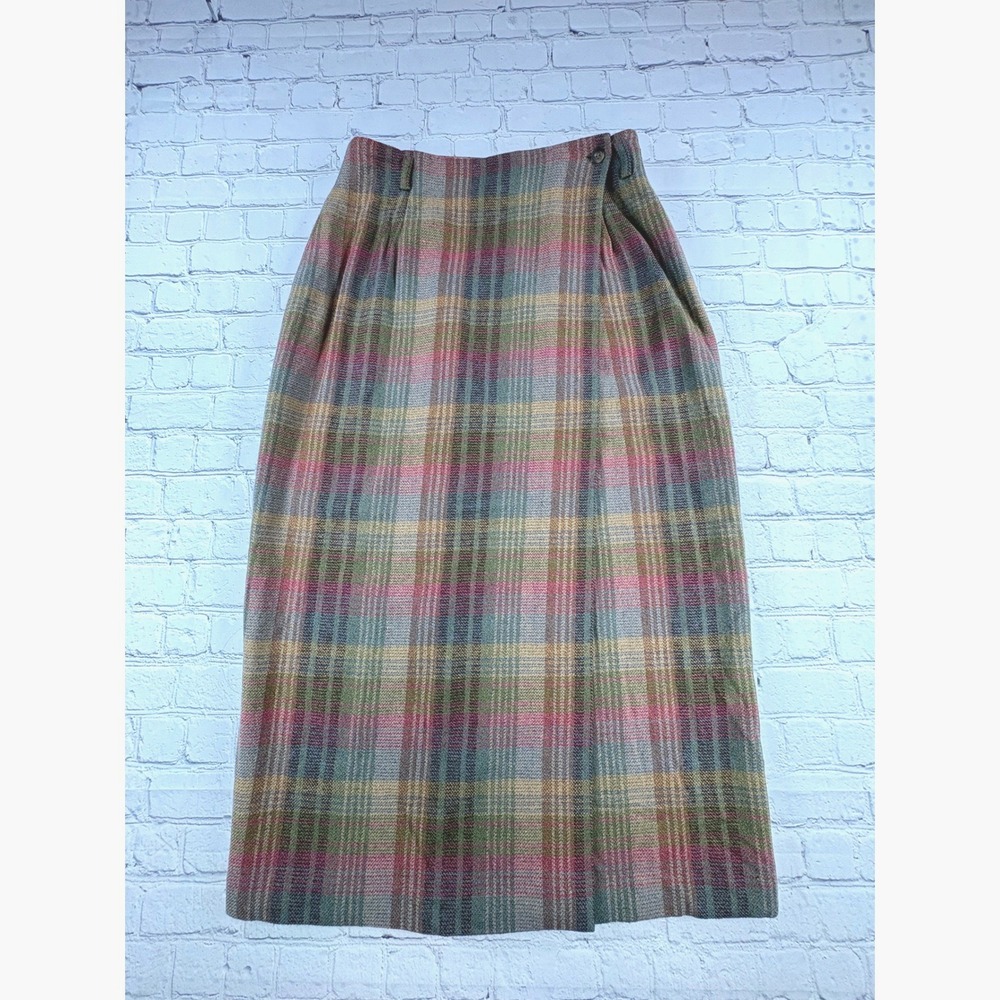 Charter Club Skirt Womens 10 Multi Plaid Wool Blend Lined Tea Wrap Style